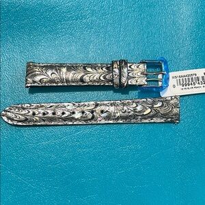 NWT 16mm Michele Silver and Black Watch with Textured Peacock Design